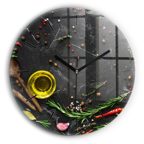Wanduhr rund mit motiv Gewürze auf der Tischplatte
