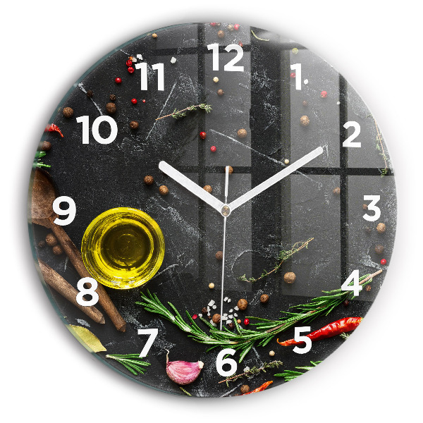 Wanduhr rund mit motiv Gewürze auf der Tischplatte