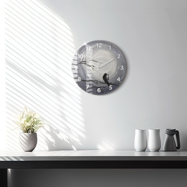 Wanduhr glas rund Rabe im Mondlicht