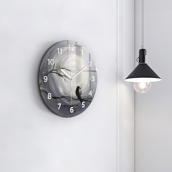 Wanduhr glas rund Rabe im Mondlicht