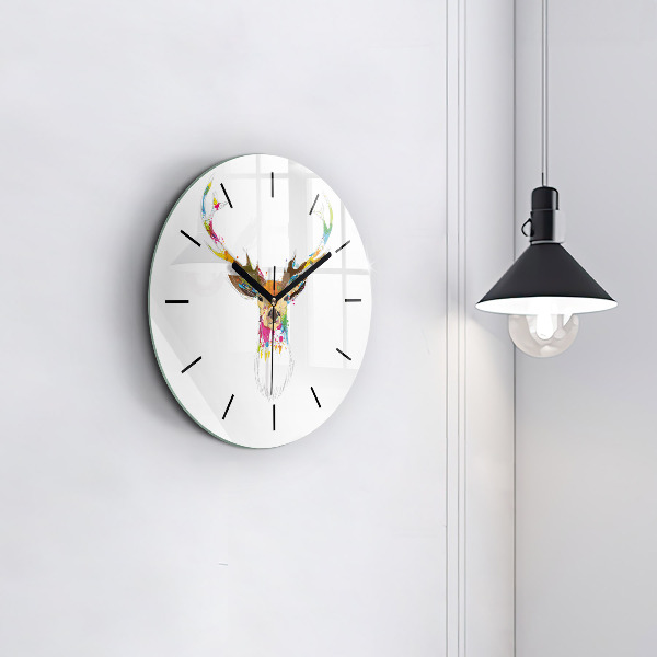 Wanduhr rund mit motiv Kopf eines farbigen Hirsches