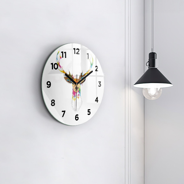 Wanduhr rund mit motiv Kopf eines farbigen Hirsches