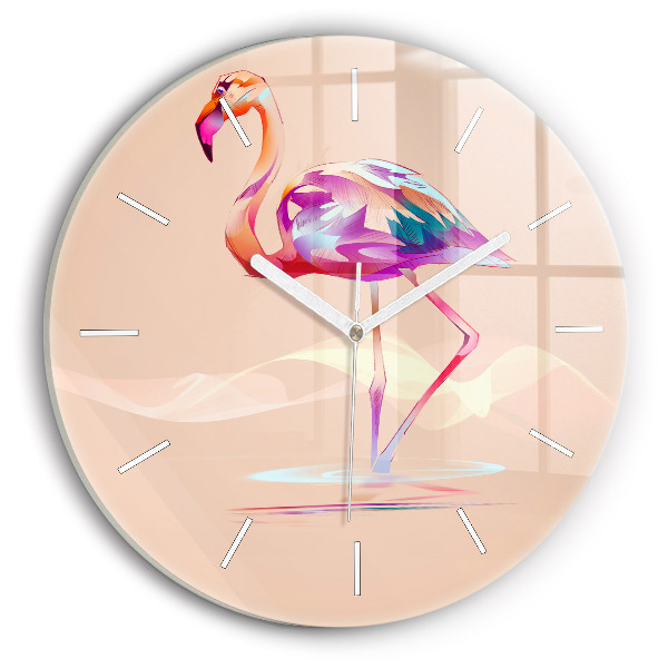 Wanduhr rund mit motiv Illustration eines Flamingos