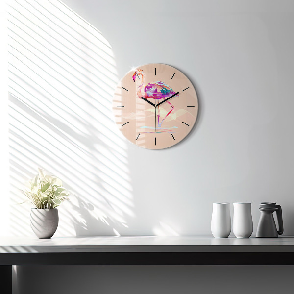 Wanduhr rund mit motiv Illustration eines Flamingos