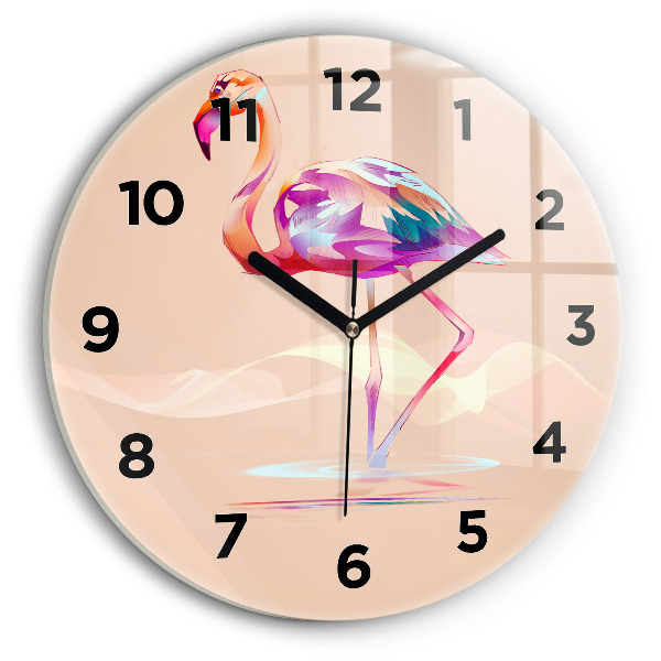 Wanduhr rund mit motiv Illustration eines Flamingos