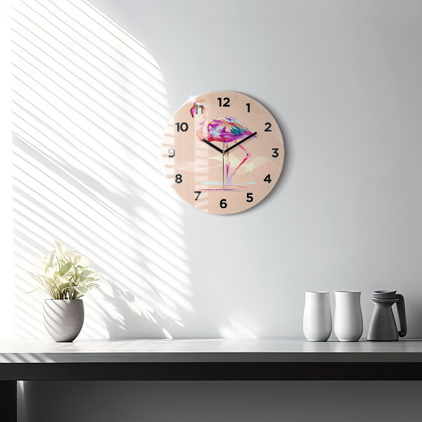 Wanduhr rund mit motiv Illustration eines Flamingos
