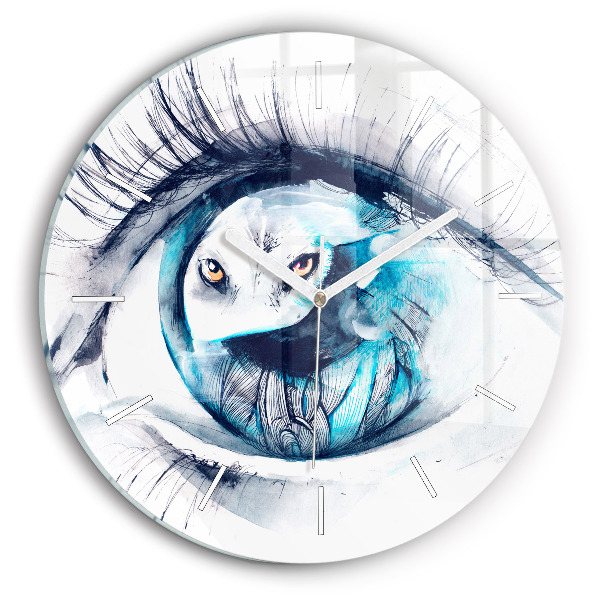 Wanduhr glas rund Illustration eines Wolfs