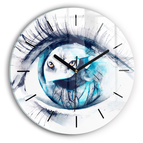 Wanduhr glas rund Illustration eines Wolfs