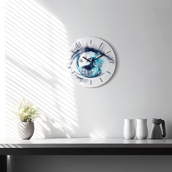 Wanduhr glas rund Illustration eines Wolfs