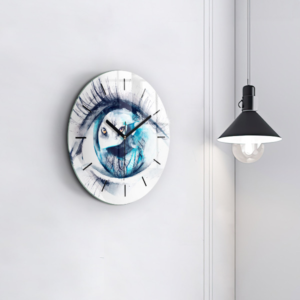 Wanduhr glas rund Illustration eines Wolfs