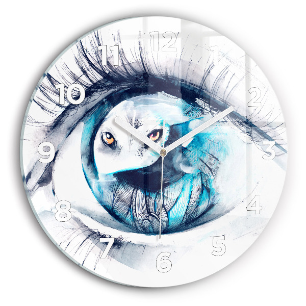 Wanduhr glas rund Illustration eines Wolfs