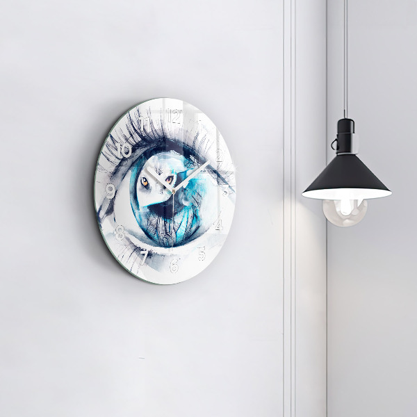 Wanduhr glas rund Illustration eines Wolfs