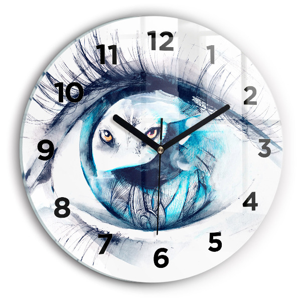 Wanduhr glas rund Illustration eines Wolfs