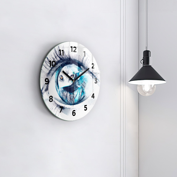 Wanduhr glas rund Illustration eines Wolfs