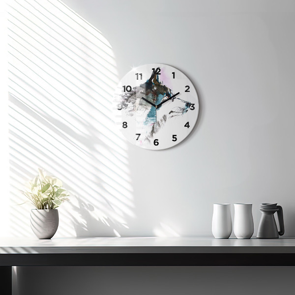 Wanduhr glas rund Profil eines gemalten Wolfes