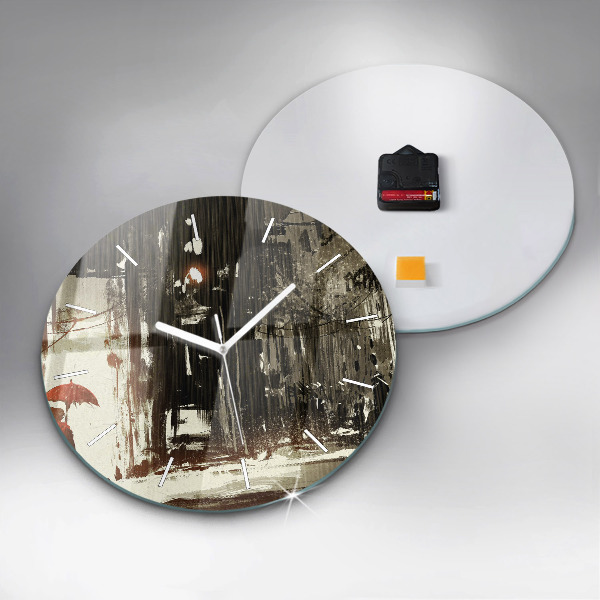 Wanduhr glas rund Frau in einer regnerischen Nacht