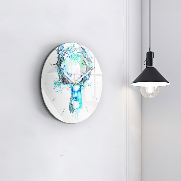 Wanduhr rund mit motiv Illustration eines Rehs