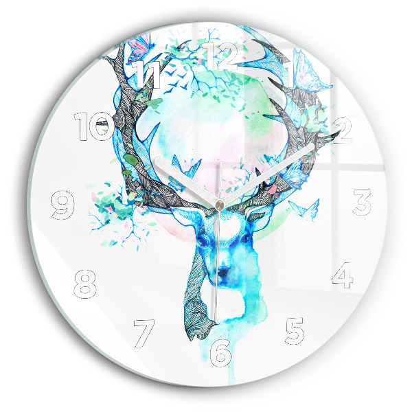 Wanduhr rund mit motiv Illustration eines Rehs