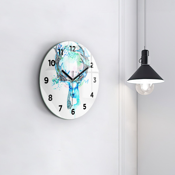 Wanduhr rund mit motiv Illustration eines Rehs
