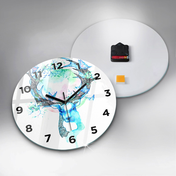 Wanduhr rund mit motiv Illustration eines Rehs