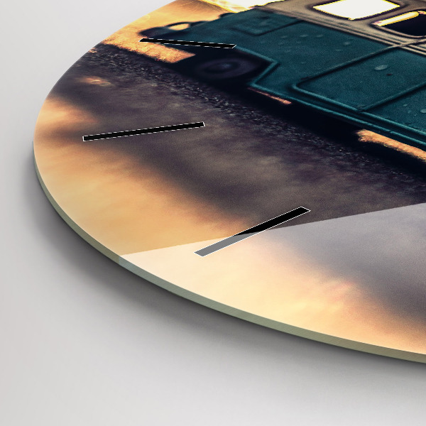 Wanduhr glas rund Camper am Strand