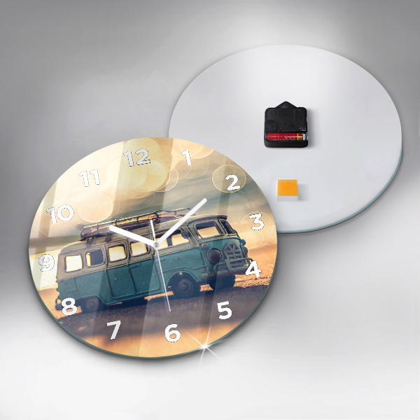 Wanduhr glas rund Camper am Strand