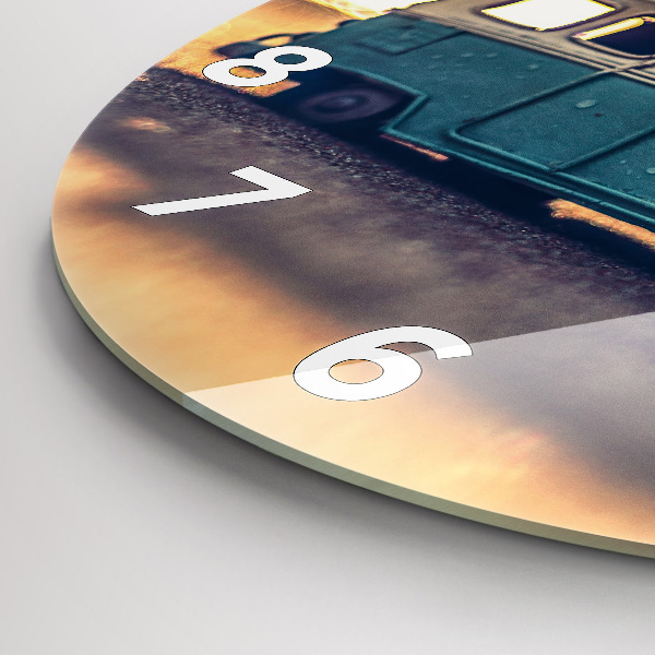 Wanduhr glas rund Camper am Strand