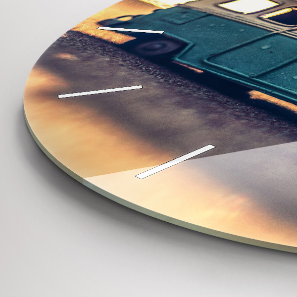 Wanduhr glas rund Camper am Strand