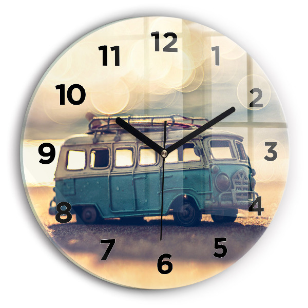Wanduhr glas rund Camper am Strand
