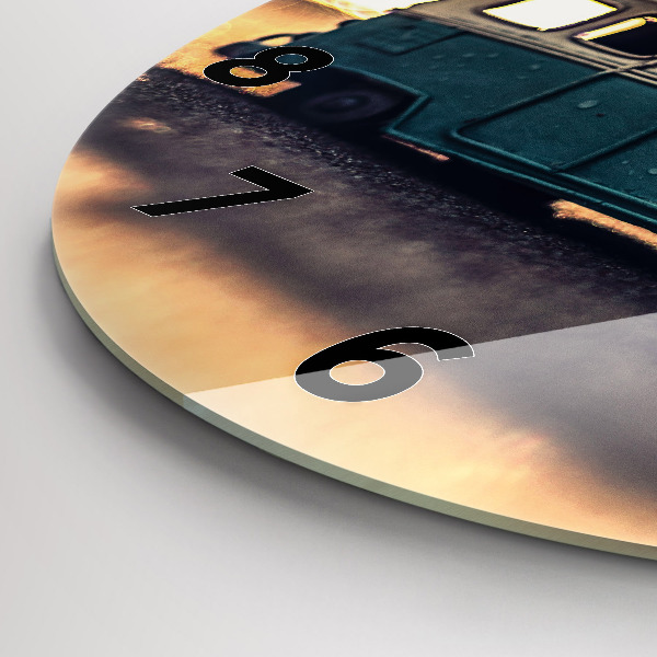 Wanduhr glas rund Camper am Strand