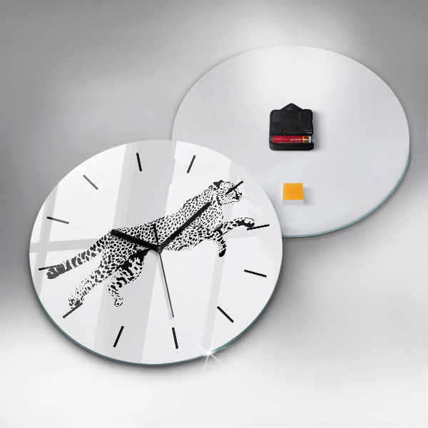 Wanduhr glas rund Silhouette eines Panthers