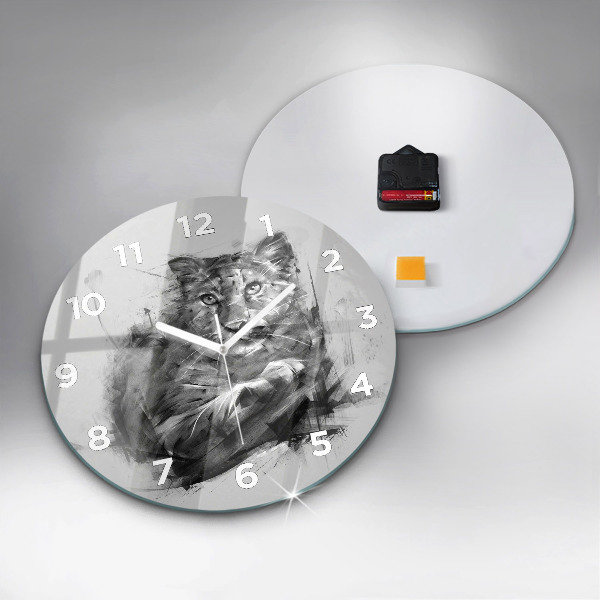 Wanduhr glas rund Gemalter Löwe