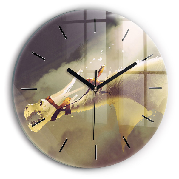 Wanduhr rund Illustration eines Drachenreiters