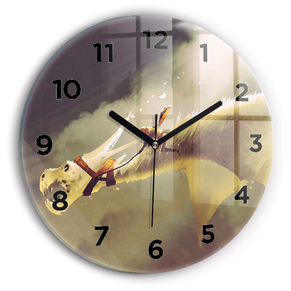 Wanduhr rund Illustration eines Drachenreiters