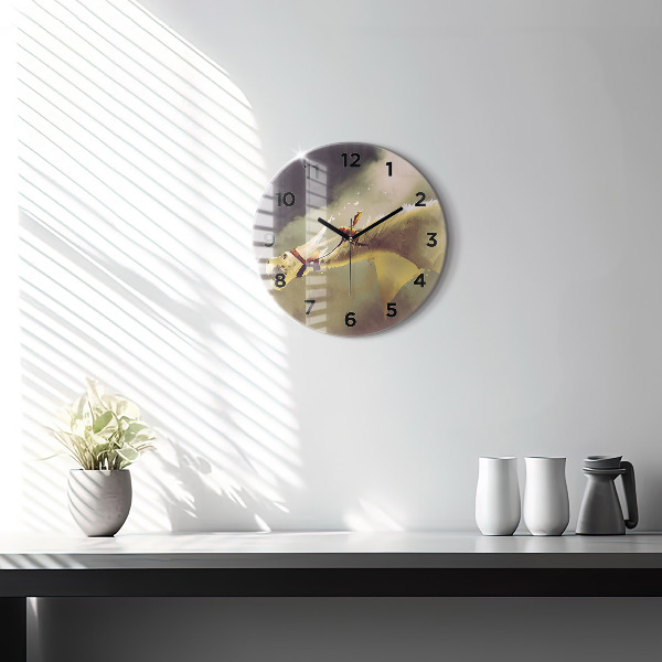 Wanduhr rund Illustration eines Drachenreiters