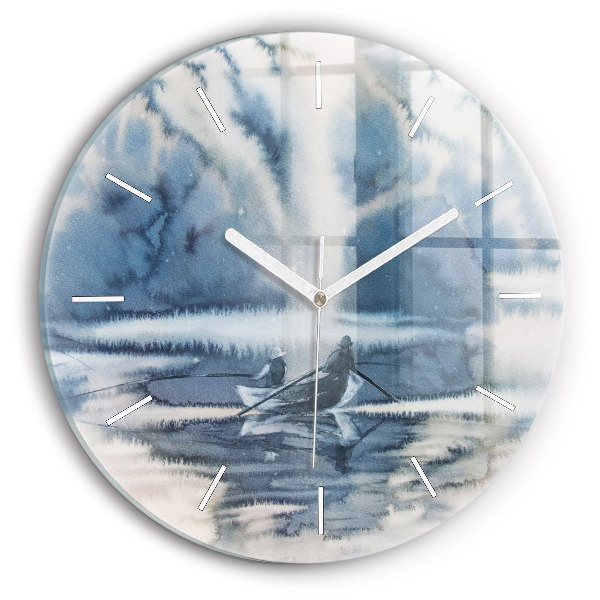 Wanduhr glas rund Winter See Boot