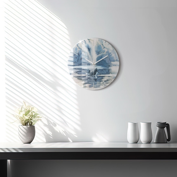 Wanduhr glas rund Winter See Boot