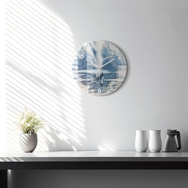 Wanduhr glas rund Winter See Boot