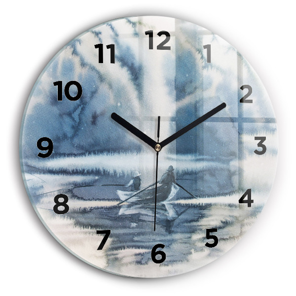 Wanduhr glas rund Winter See Boot