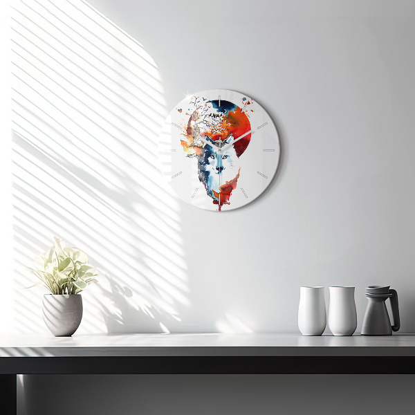 Wanduhr rund Werwolf Vollmond und Luna