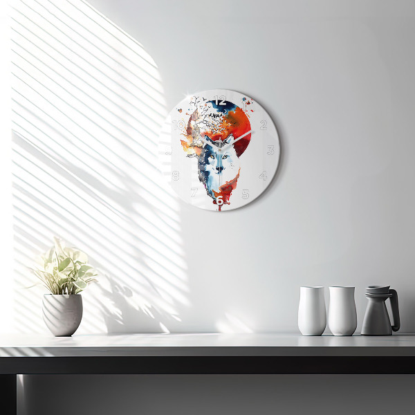 Wanduhr rund Werwolf Vollmond und Luna