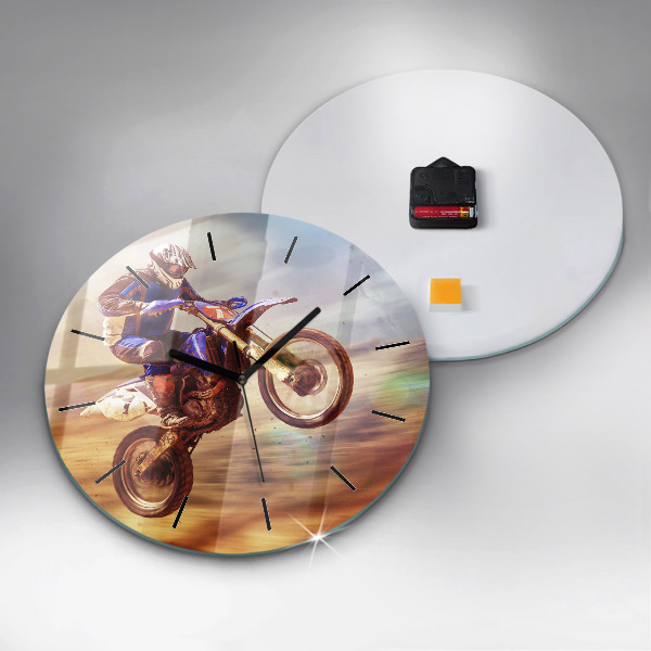 Wanduhr glas rund Enduro-Motocross