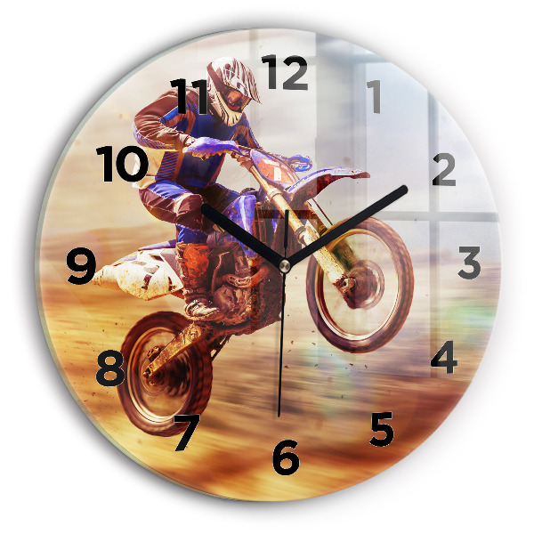 Wanduhr glas rund Enduro-Motocross