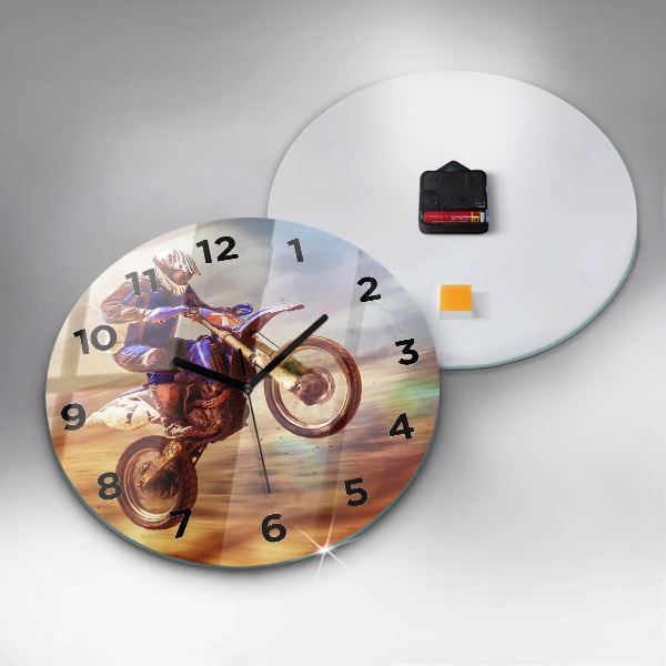 Wanduhr glas rund Enduro-Motocross