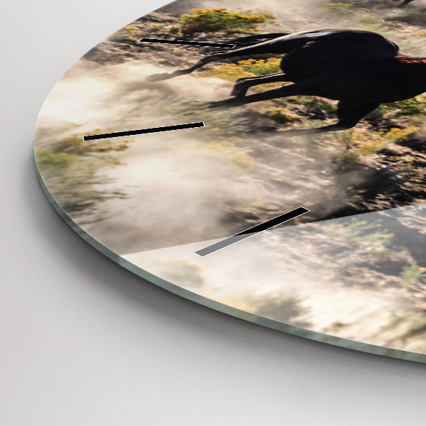 Wanduhr rund mit motiv Herde von rasenden Pferden