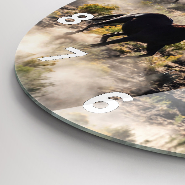 Wanduhr rund mit motiv Herde von rasenden Pferden