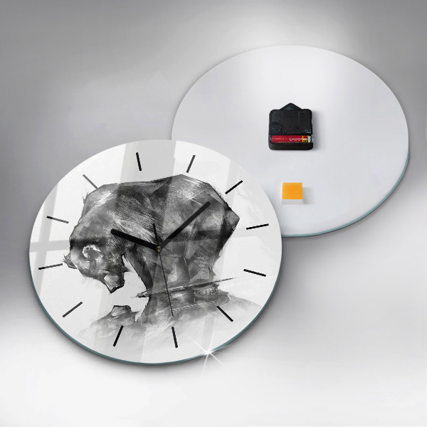 Wanduhr glas rund Zeichnung Bär