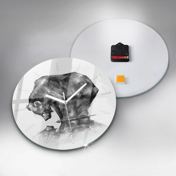 Wanduhr glas rund Zeichnung Bär
