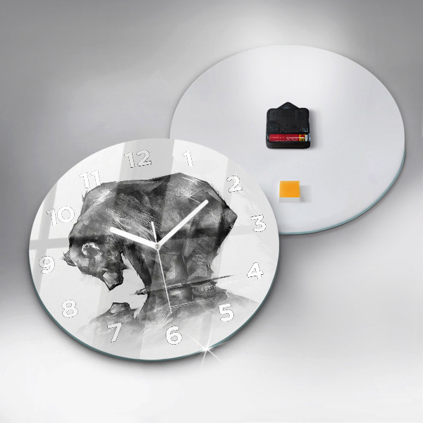 Wanduhr glas rund Zeichnung Bär
