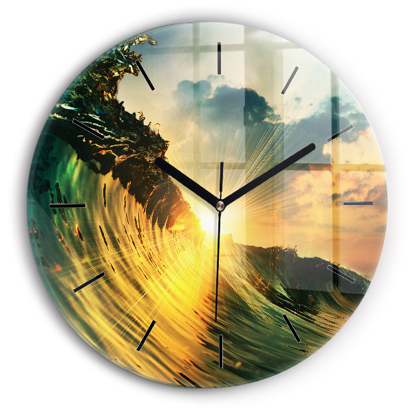 Wanduhr rund mit motiv Wellenperspektive Sonnenuntergang